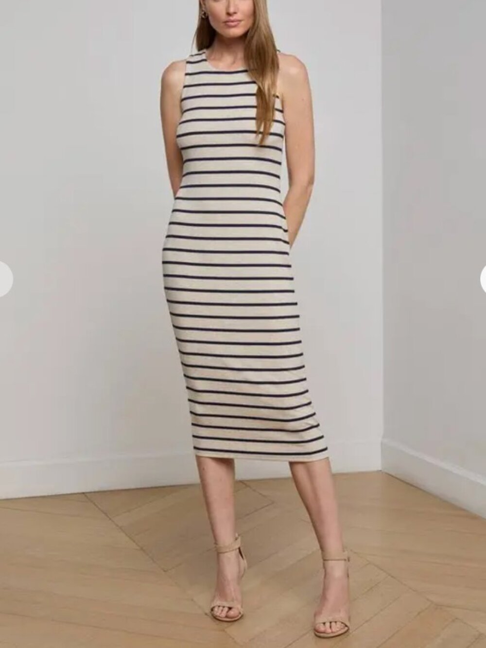 new! L'AGENCE striped dress sleeveless oat / navy midi tank dress SMALL (s) $220